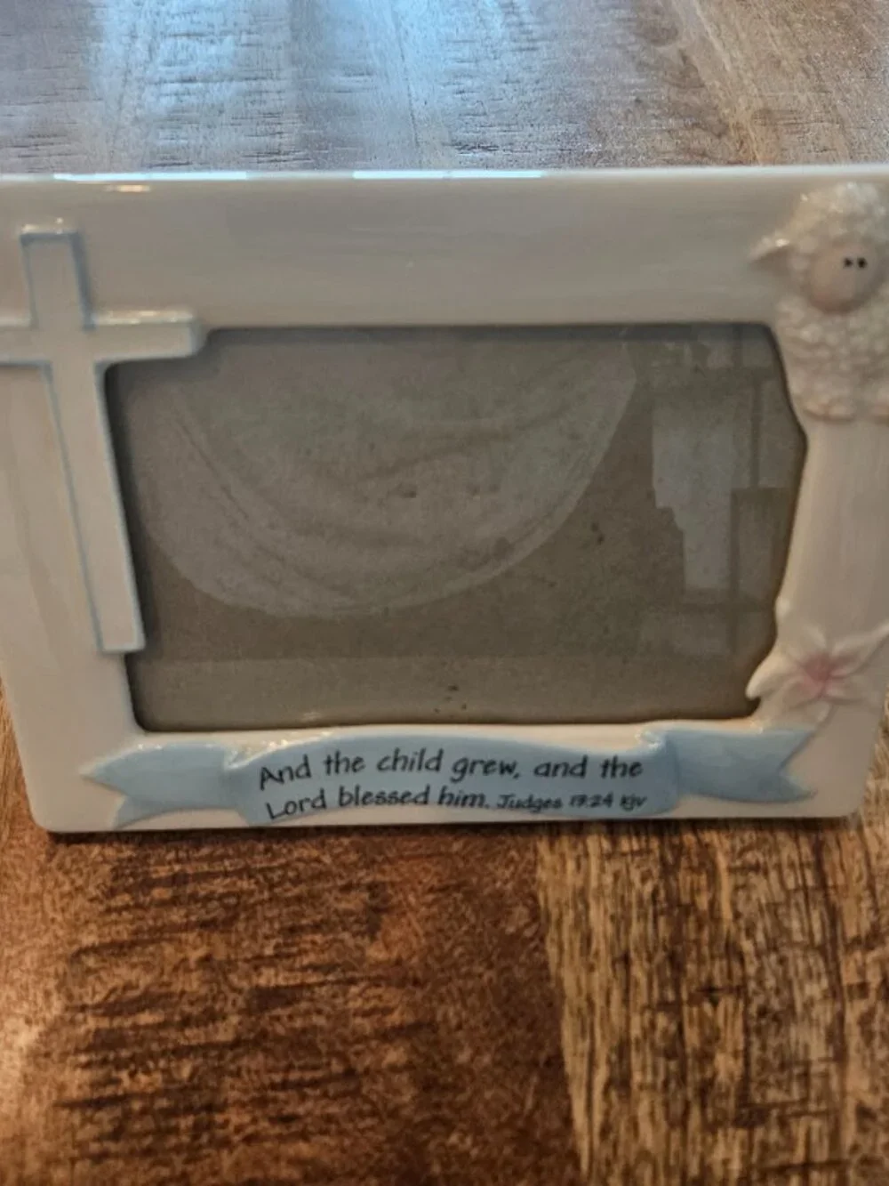 Russ Blessings Baby's Baptism Picture 4x6 Frame Blue Cross Lamb Judges 13:24